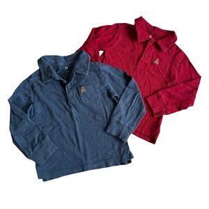 Baby Gap Polo Shirt Red Navy Blue Long Sleeve Bear Toddler Boy 3T